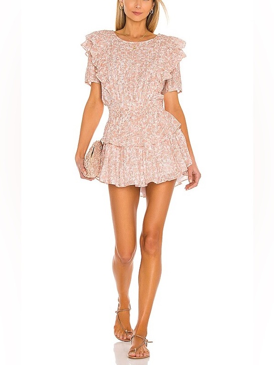 LoveShackFancy Dresses & Skirts - LoveShackFancy Natasha Mini Dress Size Medium Vanilla Foam Pink Floral Ruffle